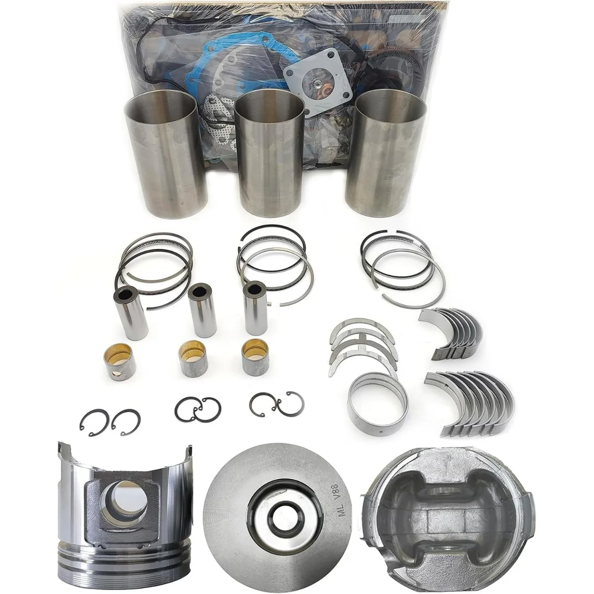 طقم إعادة بناء إصلاح المحرك 3TNV88 (بدون مجموعة صمامات) متوافق مع محرك Yanmar 3TNV88 3TNV88-M John Deere 27D 35D 3320 3032E