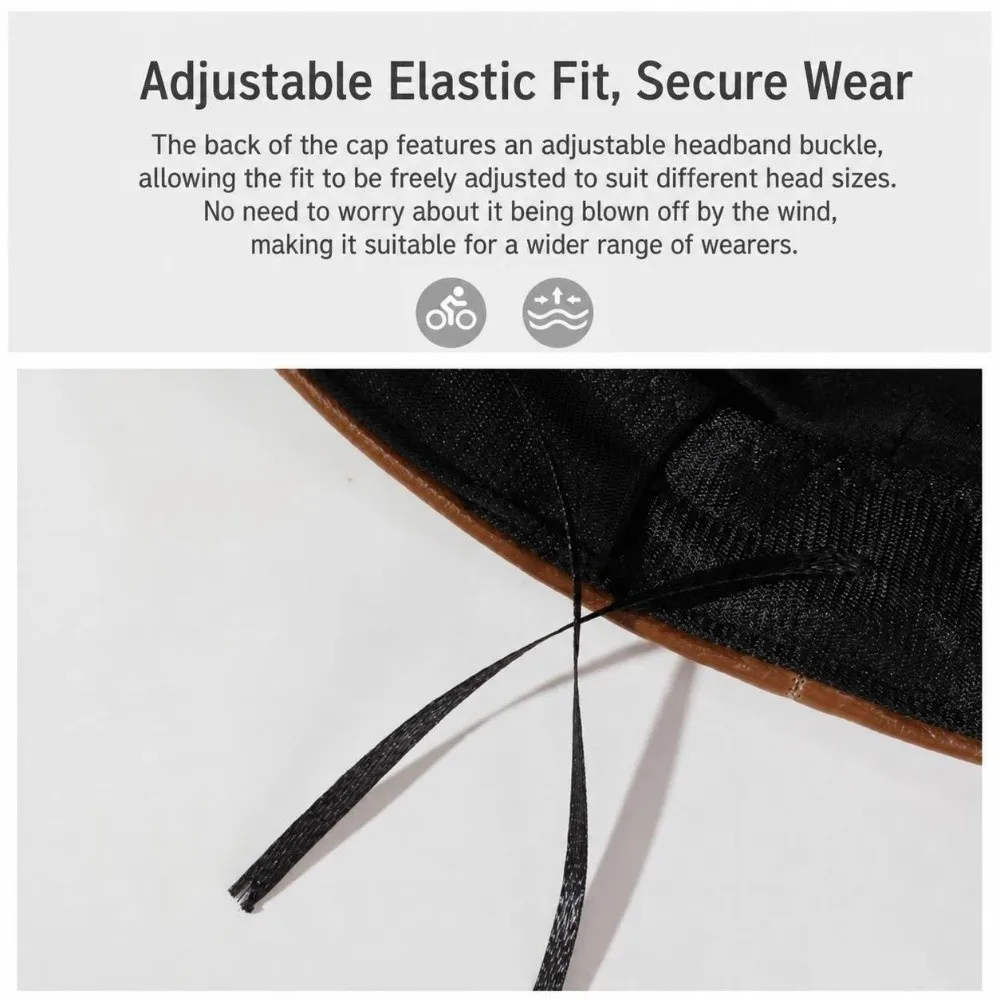 Retro PU Leather Newsboy Cap Solid Color Chain Decor Flat Top Cap Adjustable Strap Faux Leather Beret Hat Outdoor Wear