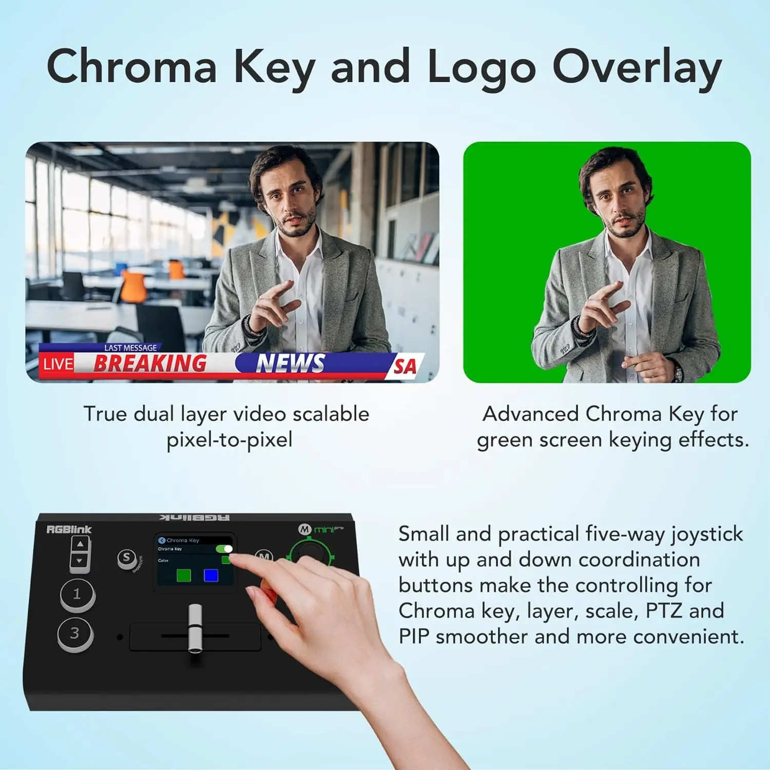 RGBlink Mini pro V3 Update version Video Switcher สําหรับที่ถ่ายทอดสดออกอากาศคอนเสิร์ต 1080p60 Studio Mini Switcher