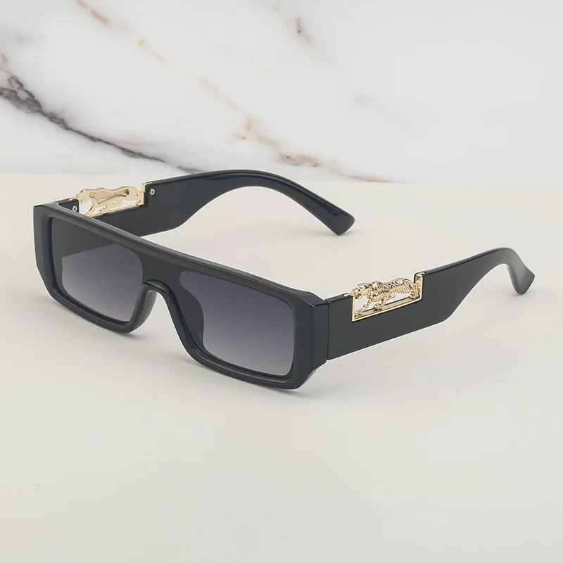 

Square Frame Narrow Rim Siamese Leopard Head Sunglasses ins Style Retro Hip Hop Trendy Sunglasses Fashion Streetwear Accessories