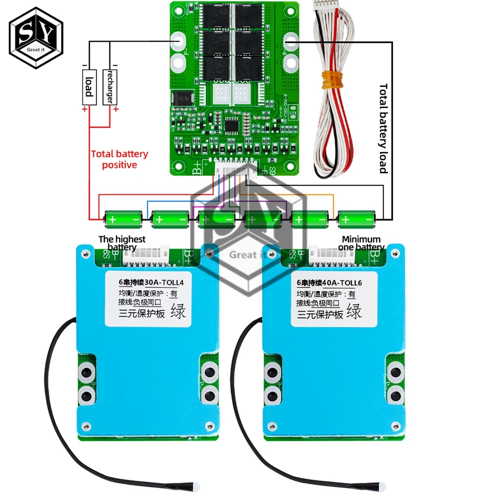 6S 25.2V 30A 40A 18650  Battery Poretect Board BMS PCB with Balance for Ebike Scooter With heat sink