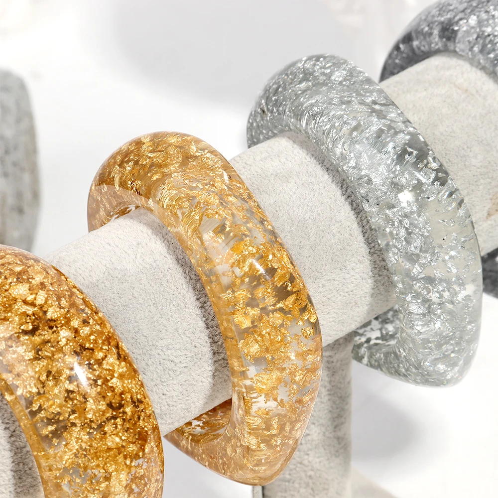 Übertriebener Acryl Runde Chunky Armreif Frauen Gold Farbe Glitter Harz Unregelmäßige Quadratische Breite Hand Armband Trend Schmuck Geschenk – Detail 6