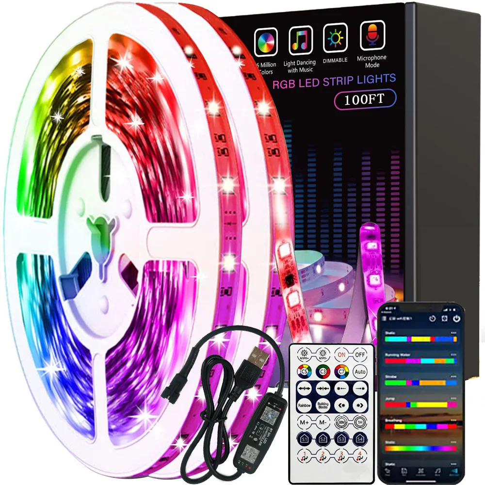 

LED Light Strip Rgb Low Voltage Desktop Atmosphere 5V Symphony USB Slideshow 100ft Smart LED Color-changing Light Strip