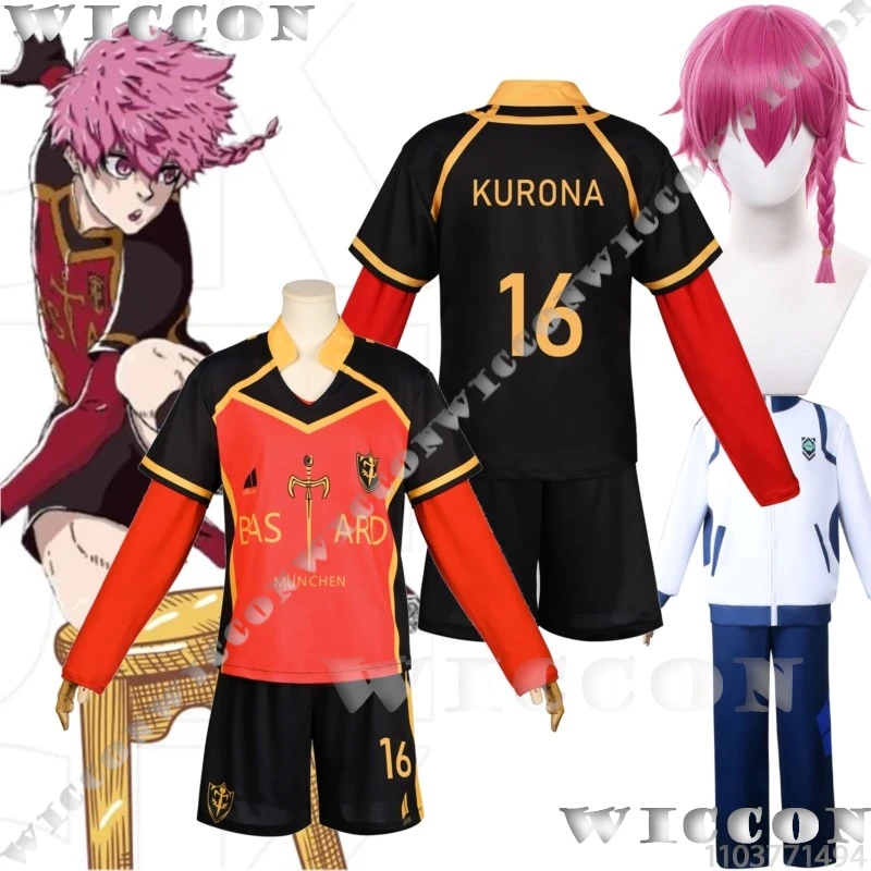 Ranze Kurona Anime Blue Cosplay Lock Costume Wig Sport School Uniform Black Red Suit Man Football Boy Set Holloween Customized