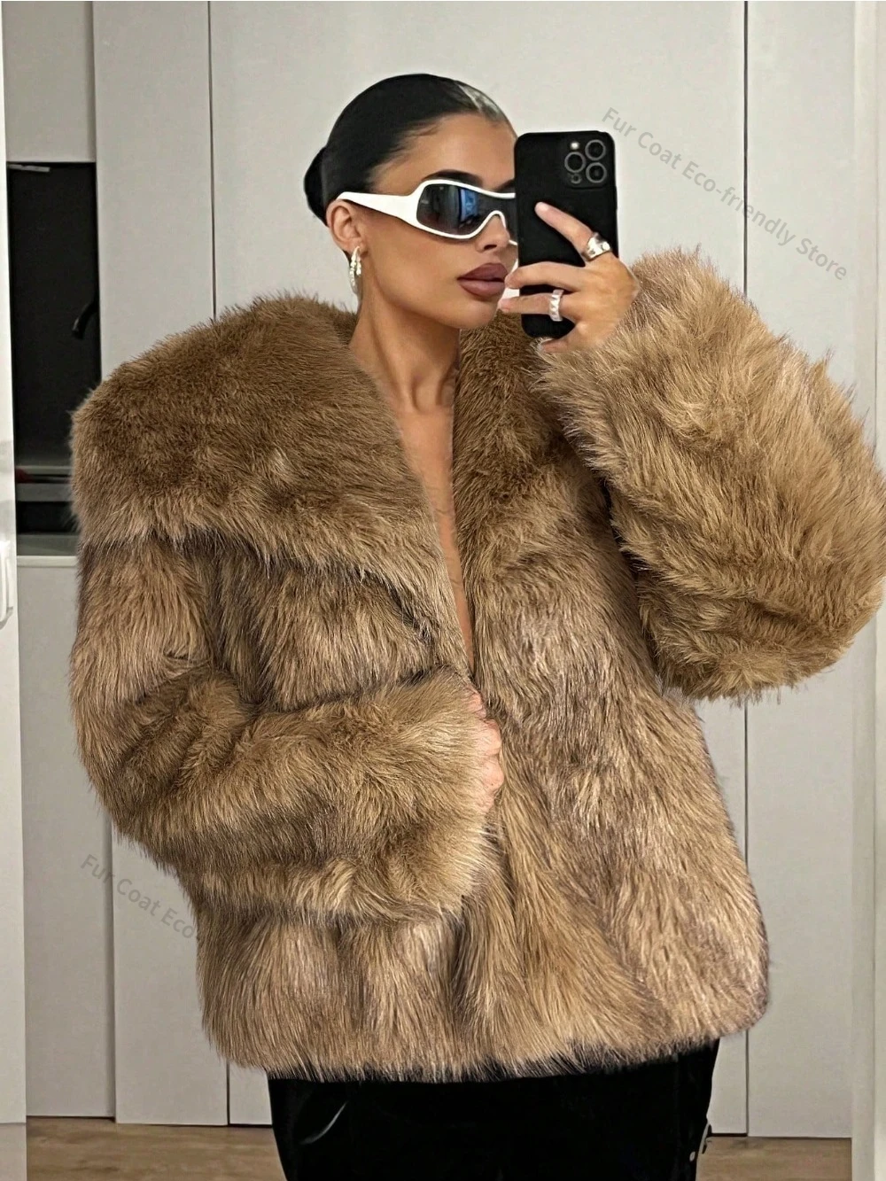 

Fuax Fur Coat Winter Fashion Gradient Fluffy Fur Coat Women High Street Luxury Fur Collar Faux Fox Fur Jacket Female Overcoats