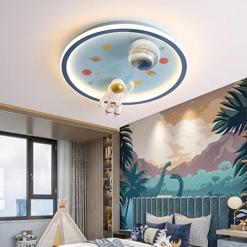 Children's Room Boy Bedroom Ceiling Lights LED Round Astronaut Light Modern Warm Baby Room Nursery Decor Astronaut Ceiling Lamps