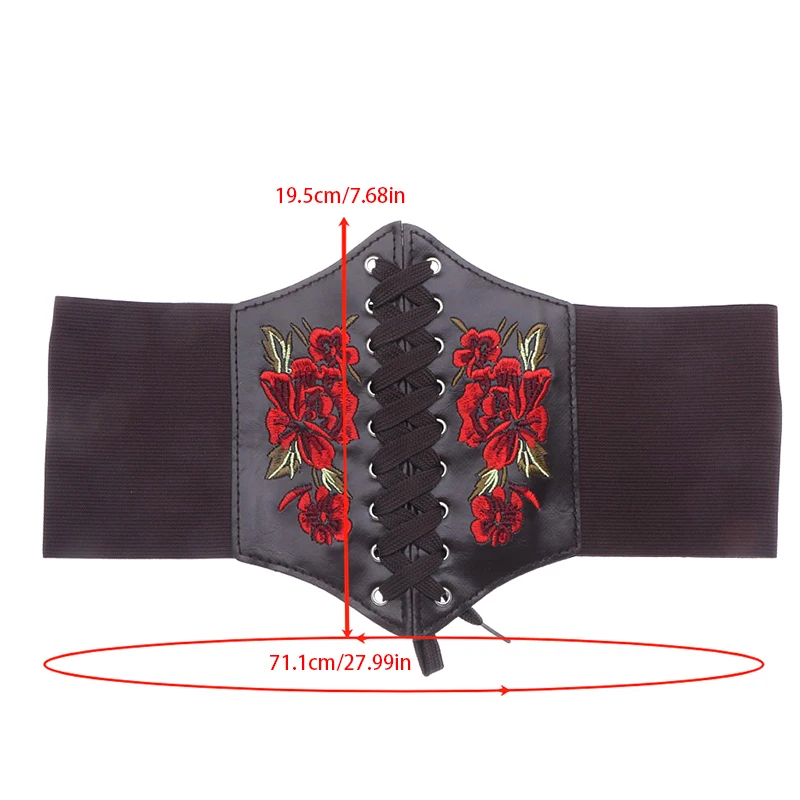 Ceinture corset gothique pour femme, Cummerbunds brodés de fleurs en PU, ceinture amincissante pour femme, ceinture large noire vintage pour fille, mode