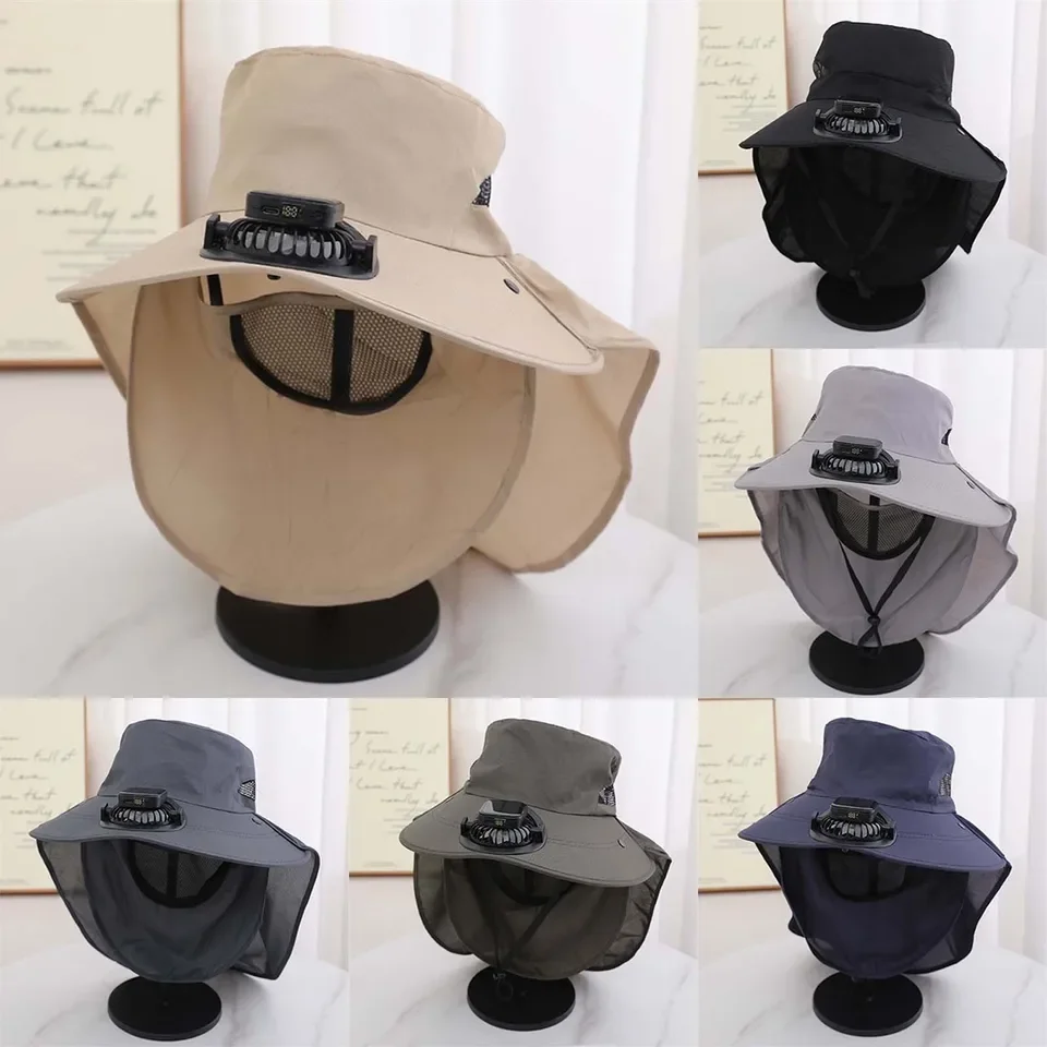 Summer Adult Solar Usb Charging Model Hat With Fan Fisherman Hat Outdoor Overhanging Hat 300 Mah Current Men'S Beach Hat