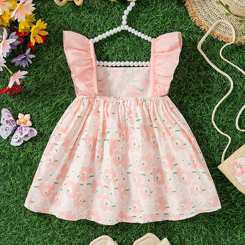 Summer New Small Floral Baby Girl Dress, Rural Style Children\'S Sleeveless Clothes With Free Bag (9 Months -3 Years Old)