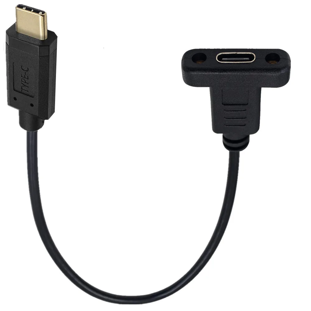 USB C Type-C Male To Female Extension Data Cable With Panel Mount Screw Hole 10Gbps 0.3m/0.6m/1m/1.8m；