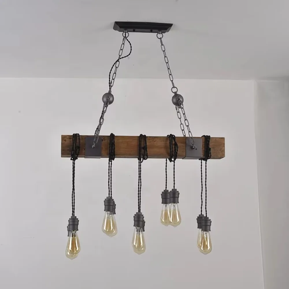 Vintage natural wooden pendant light, industrial loft hanging pendant light