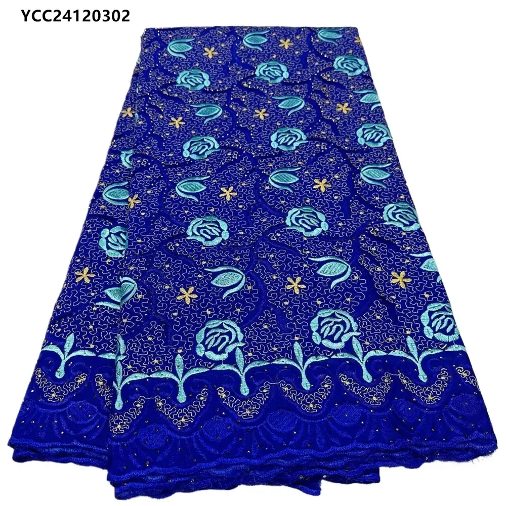 

Premium African Cotton Fabric Nice embroidery swiss voile laces with Stones for Exquisite Traditional Garment YCC24120302-110