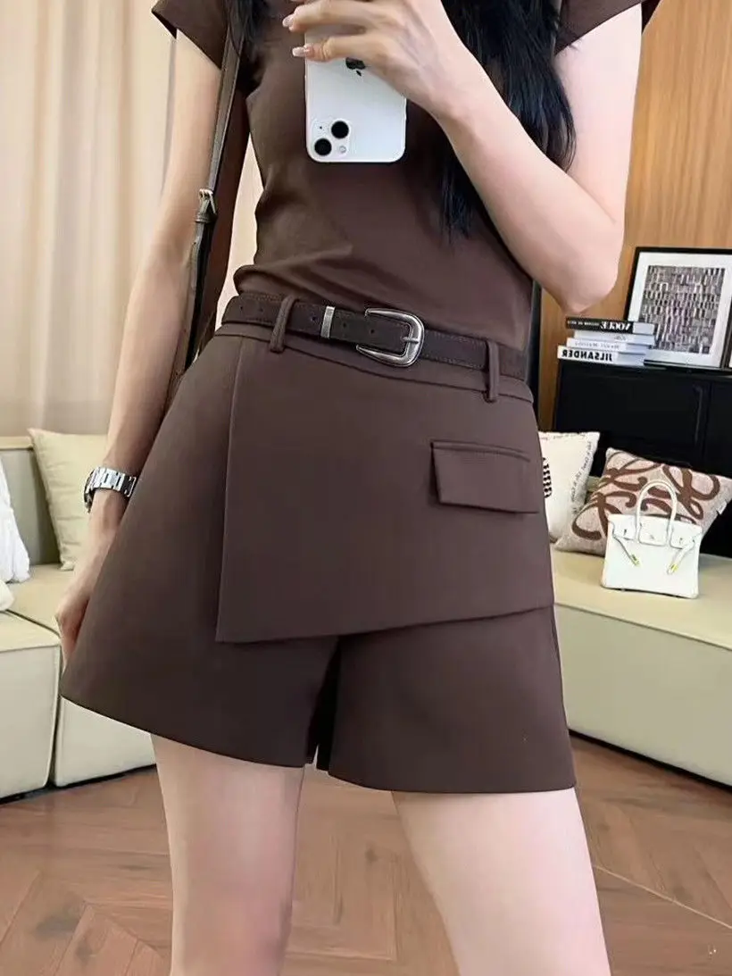 Design Suit Short Skirt Pants Women's Spring and Autumn New Irregular Fashion High Waist Skinny Commuter Casual Wide Leg Shorts