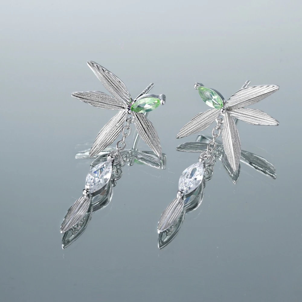 

Luxury Short Bamboo Leaves Drop Earrings S925 Sterling Silver Earring Women's Fashion Jewelry Original Design Wholesale Ins Gift