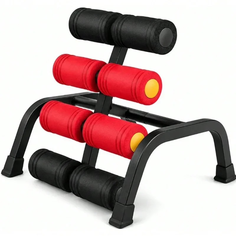 Mini Inversion Table with Rollers, Back Extension Machine Back Pain Relief, Easy To Assemble, Spinal Decompression Table for Home Gym (Red)