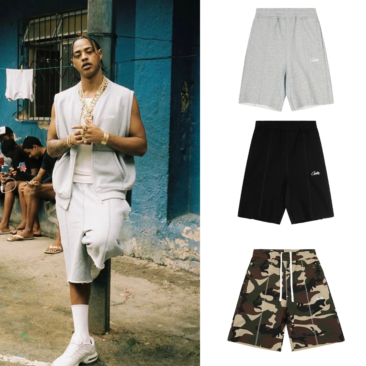 

American Sle Devil Island Camouflage Embroidered Letter orts Casual Loose Fit Spor Five-Quarter Length Trendy for Couples