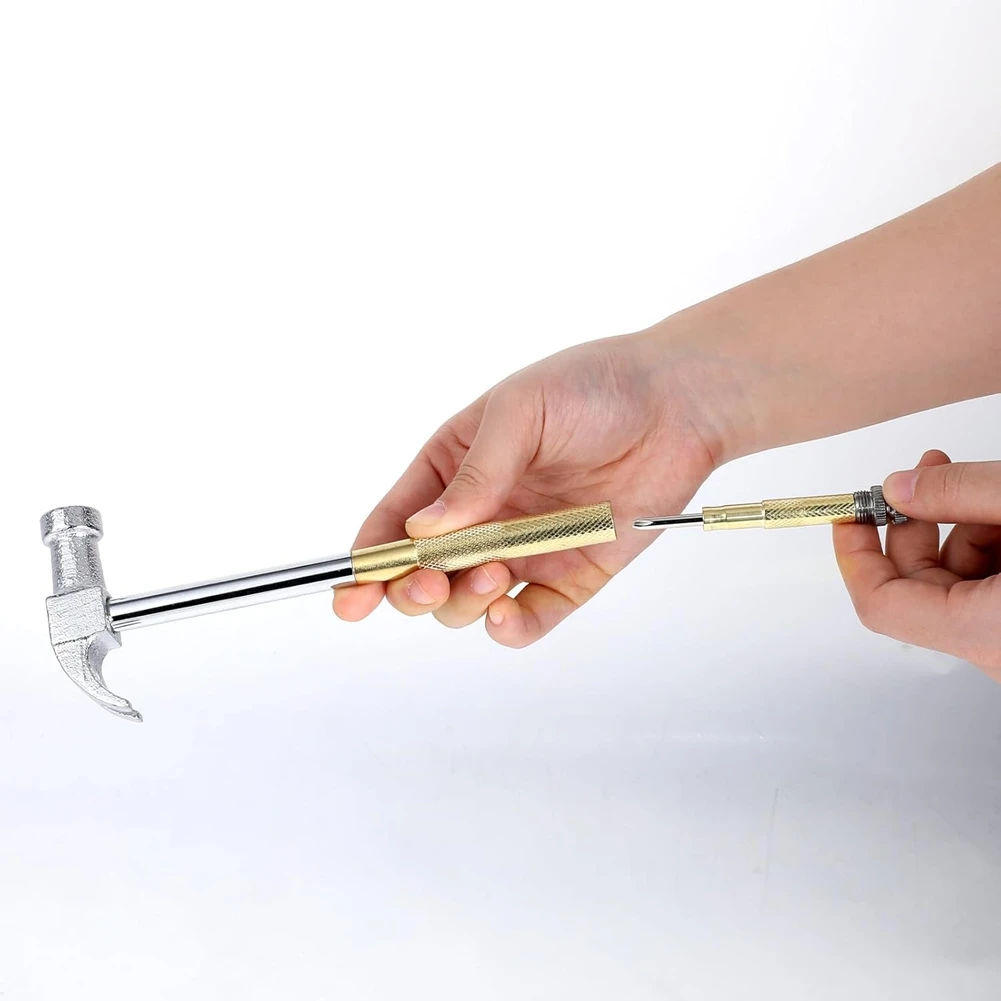 

ABJS Mini Hammer 6 in 1 Small Hammer Brass Hammer Screwdriver with Screwdriver Hammers Hand Tools Hammer for Picture Hanging