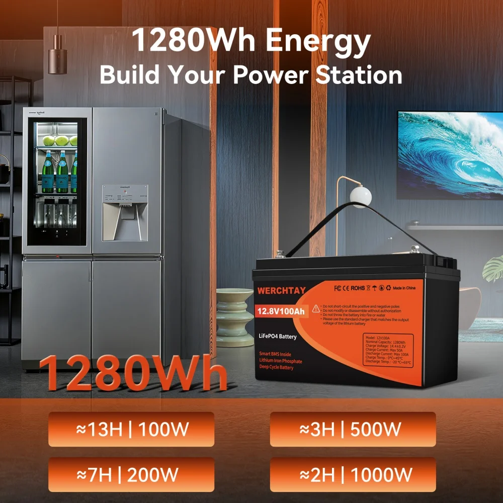 WERCHTAY 12 فولت 100 أمبير بلوتوث LiFePO4 بطارية ليثيوم ذكية 100A BMS 25000 + دورات بطاريات قابلة للشحن للتخييم قارب الطاقة الشمسية