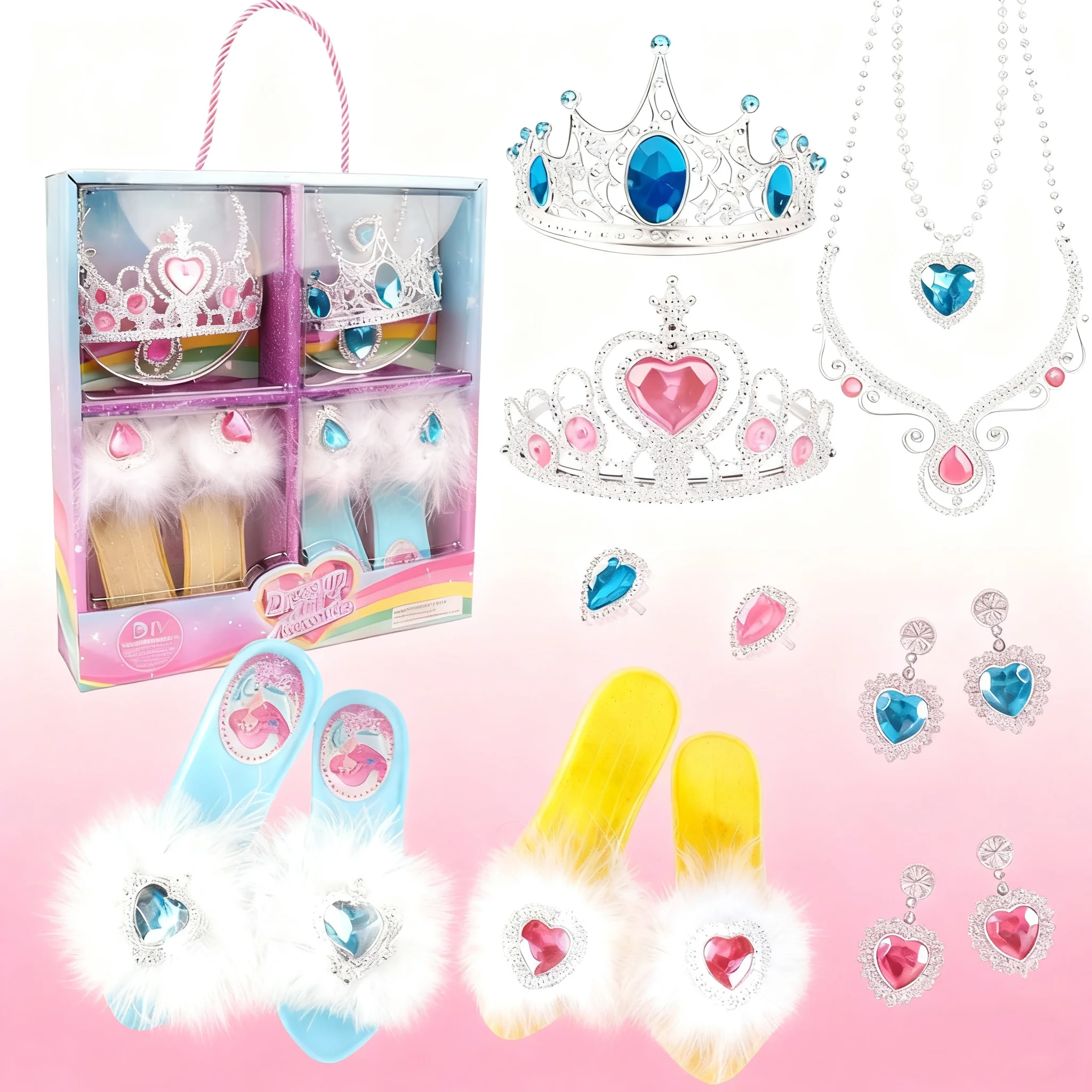 แต่งตัวของเล่นสาวรองเท้าแตะแก้วสร้อยคอต่างหูชุดเครื่องประดับของเล่น