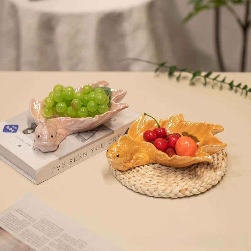 Ceramic Fish Shaped Dried Fruit Snack Tray, Fruit Tray, Living Room Coffee Table, Home Decoration Multifunctional Storage Tray