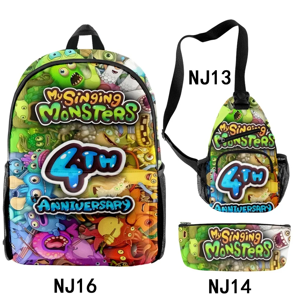 

Harajuku Popular Novelty my singsing monsters 3D Print 3pcs/Set pupil School Bags Travel Laptop Backpack Chest Bag Pencil Case