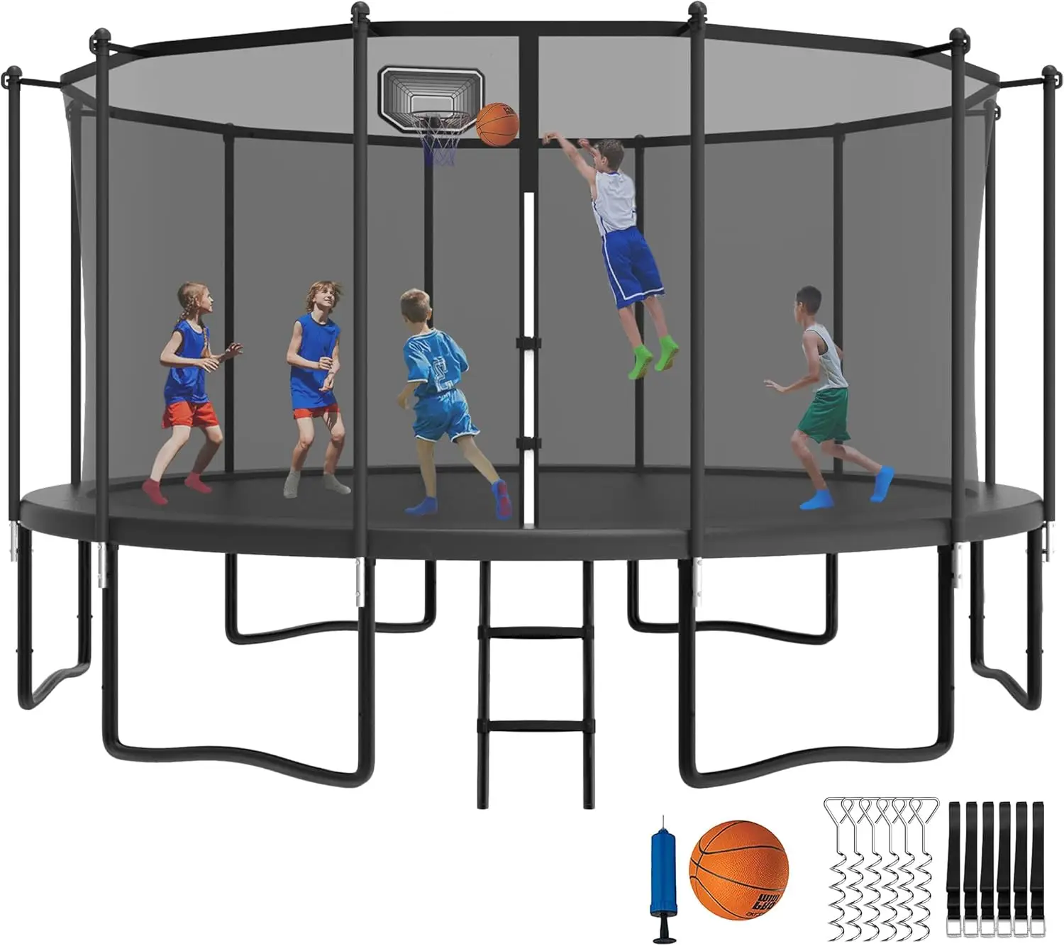 10FT Tranpoline for Kids and Adults 1500LBS Tranpoline with Basketball Hoop, Enclosure Net, Back Yard Heavy Duty Recreational