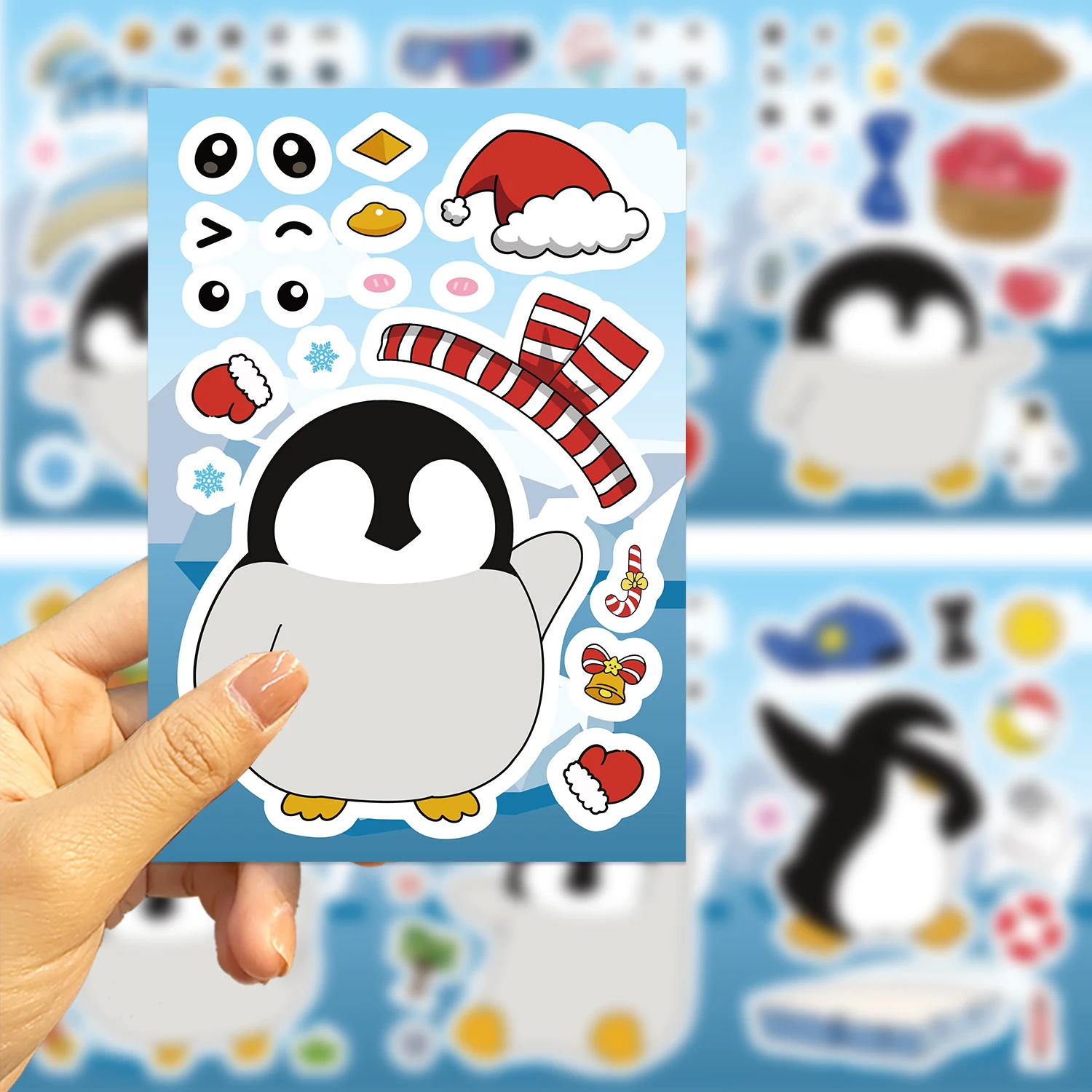 

8/16Sheets Cute Cartoon Penguin Animal Puzzle Sticker DIY Phone Laptop Luggage Skateboard Graffiti Decals Fun for Gift