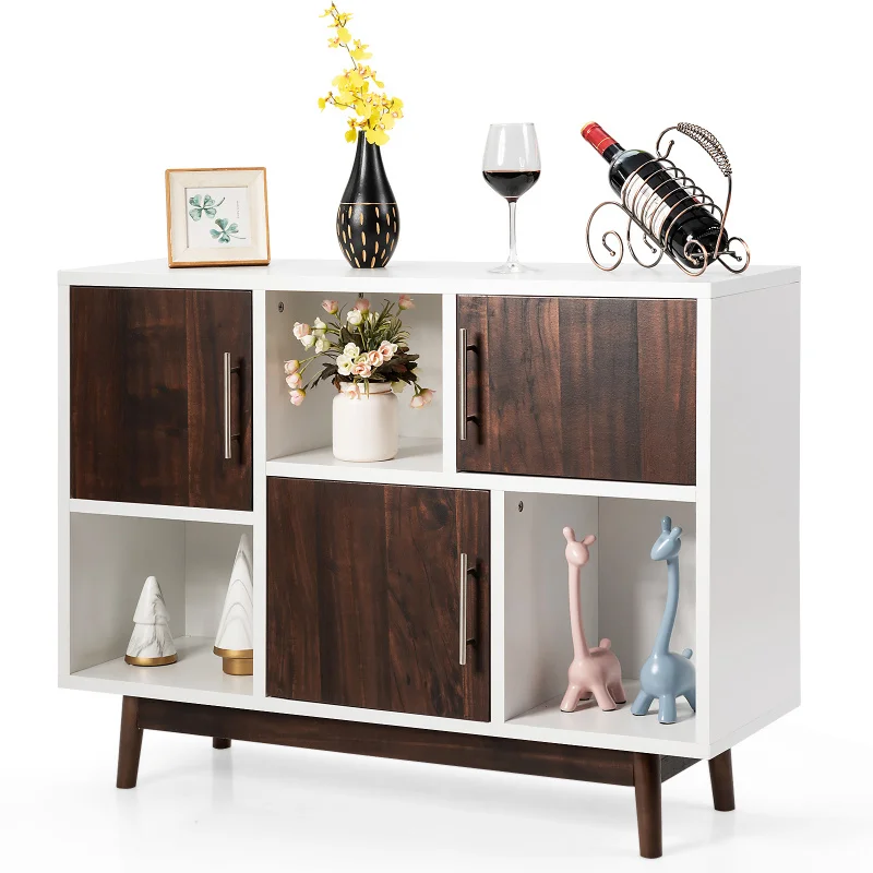 Custom.Costway Storage Cabinet, Buffet Table with 3, 6 Compartments and 4 Pine Wood, Sideboard, TV Console Center, Cu