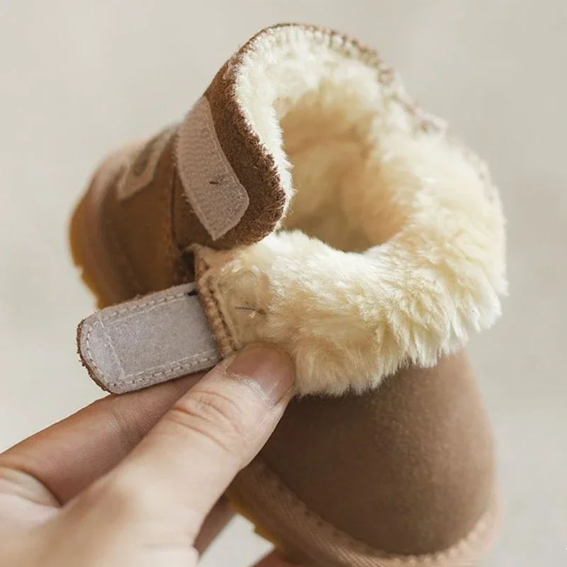 New Winter Baby Snow Boots Warm Plush Leather Toddler Shoes Fashion Boys Girls Anti-slip Rubber Sole Baby Sneakers Infant Boots