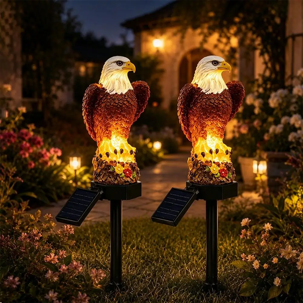 Solar Powered Eagle Figurine Light Ground Spike Ornament Smart Light Sensor Vivid Statue For Backyard Flower Bed Walkway Decor