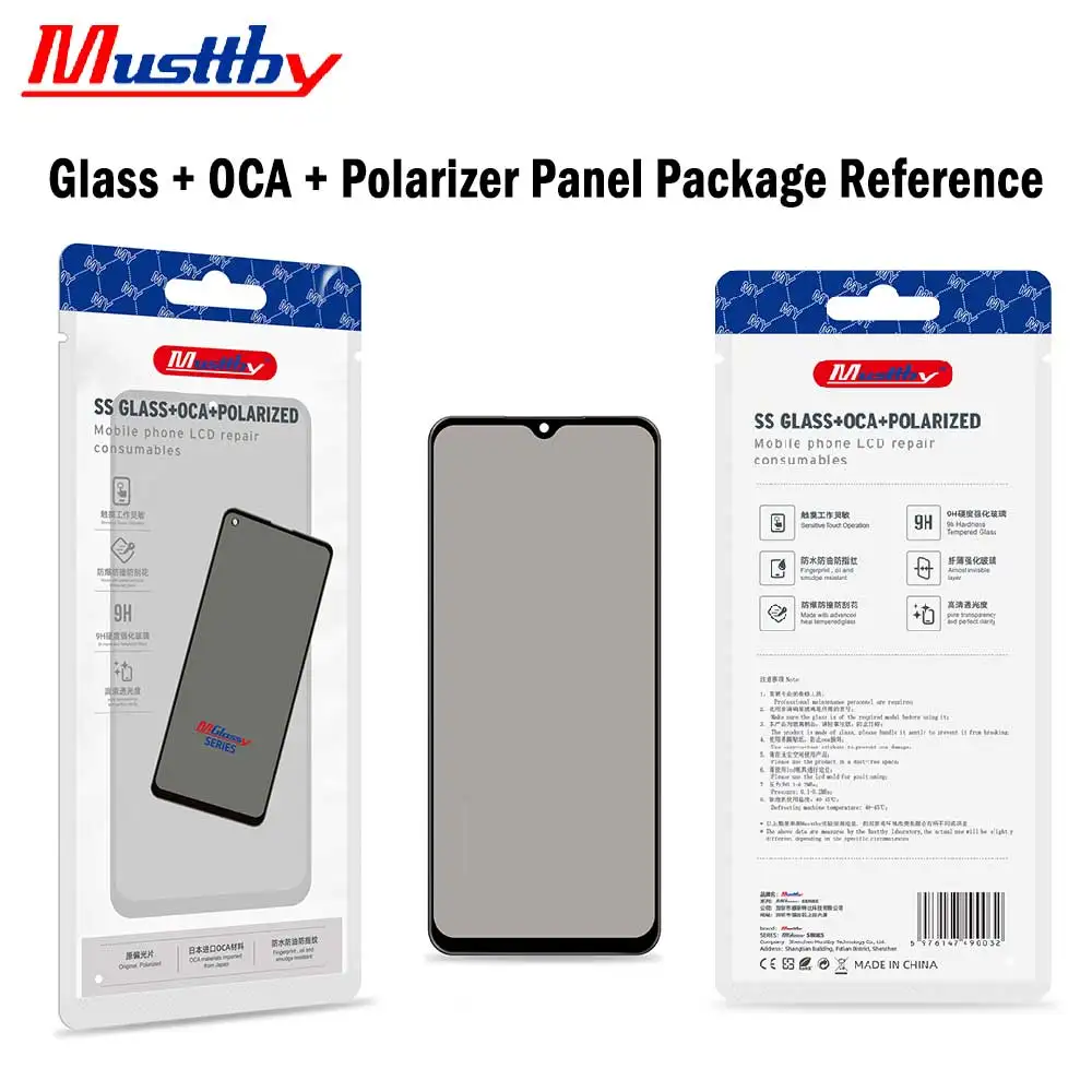 Musttby 5pc S20FE  Front Glass+OCA+ Polarizer Film Replacement For Screen Samsung A12 A14 A21S A03S A02S Phone Repair