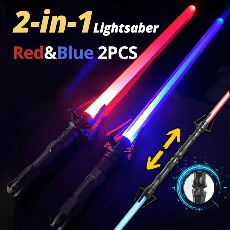 2PCS 2-in-1 Laser Sword Red and Blue Double Saber Transformation Children's Gift Cosplay Weapon Boy Toy