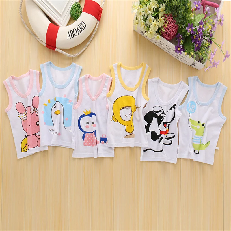 2022 Summer Girls Boys top t-shirt senza maniche 100% cotone gilet bambini Cartoon Car Print Underwear Baby Bottom abbigliamento per bambini