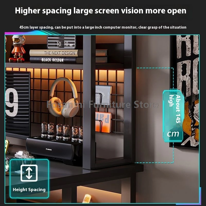 Черный широкий студенческий учебный стол Современный офисный прочный стол для ПК с полкой Y-образный металлический каркас Игровой компьютерный стол для домашнего геймера