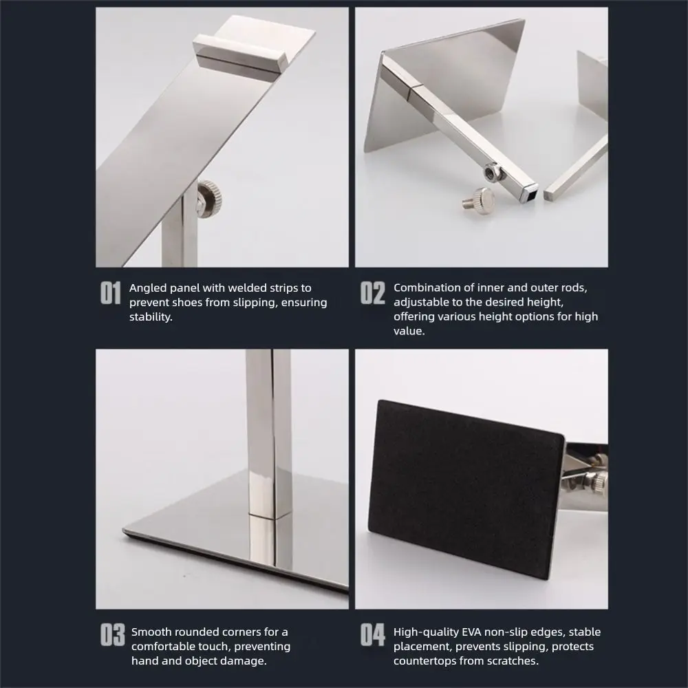 Adjustable Shoe Display Rack Space Saving Orderly Organization Shoe Slots Shelf Stainless Steel Shoes Display Accessories