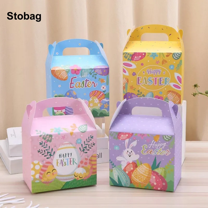 

StoBag 20pcs Happy Easter Kraft Paper Gift Tote Box Rabbit Egg Bunny Kids Children Packaging Cake Candy Storage Party Favor