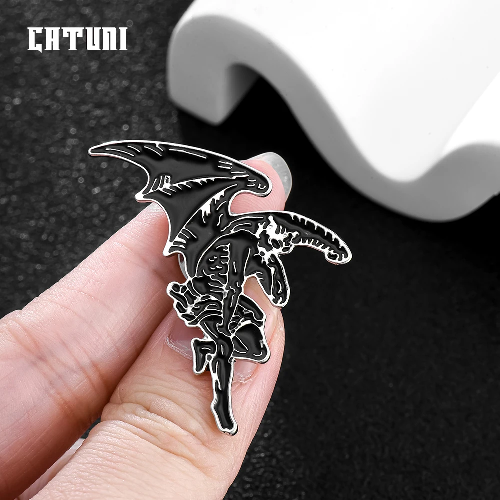 Catuni Lucifer Dark Hard Enamel Pin Brooch Goth Fashion Punk Style Gifts for Pagans Men Bag Lapel Backpack Badge Accessories