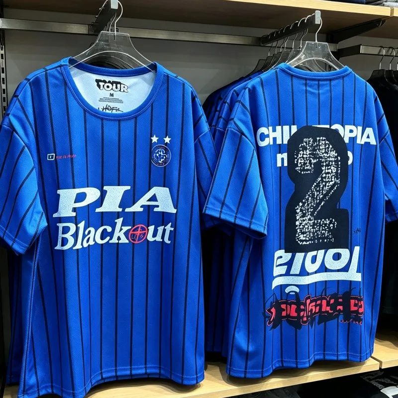 Summer Men Women Pixel No.2 Jersey UTOPIA Cactus Jack Tshirts Black Striped Blue Round Neck Quick Drying Sports Short Sleeve Tee