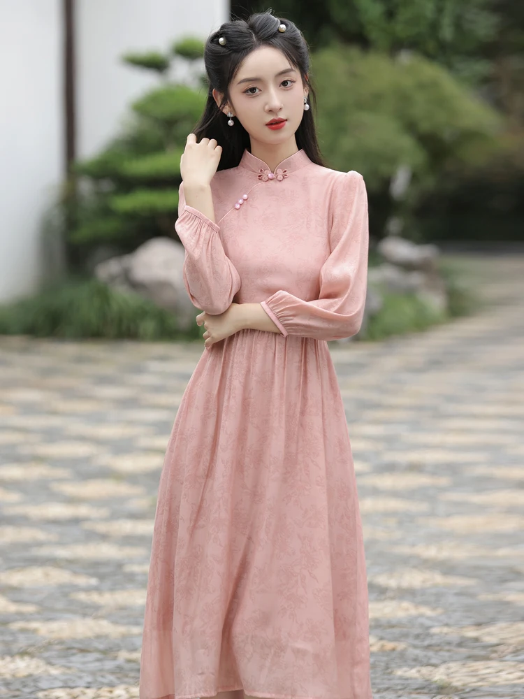 

Розовое шелковое свадебное платье трапециевидной формы Tfeta, традиционное китайское длинное Ципао в формате для помолвочных вечеринок