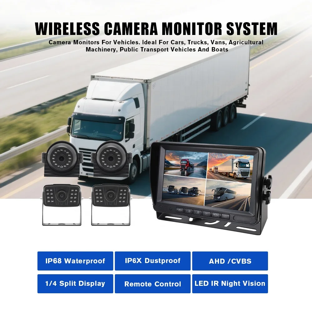Security Fleet Management System 360 Camera For Truck Car Monitoring Reverse Android LCD Screen 7 Inch Monitor Video Recorder