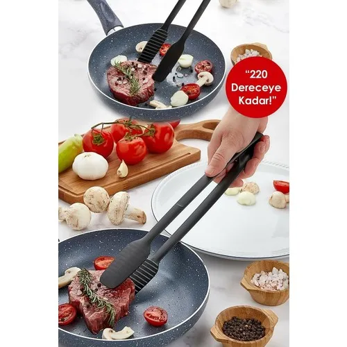 Zuzu Made Gnarp Style Service and Grill Tongs Fireproof Non-Stick Tongs Black