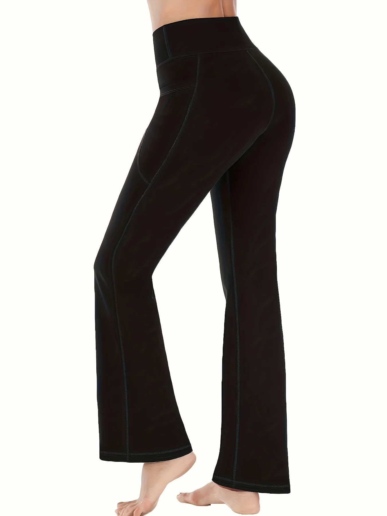 Ladies' fashionable sports pants with pockets for outerwear, trendy base yoga flared pants