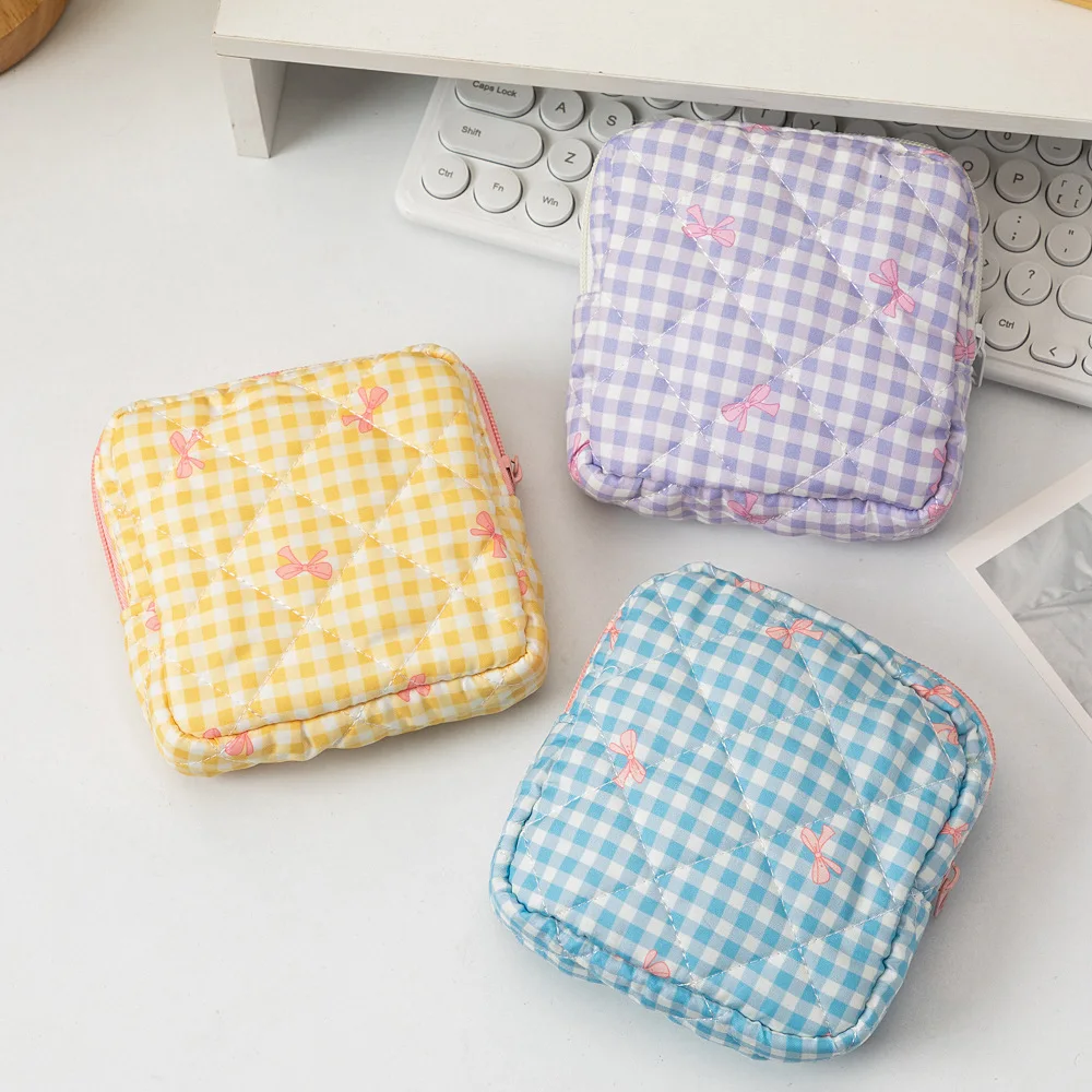 

Sweet Bow Women's Makeup Bag Quilted Design Female Small Square Cosmetic Bags Girls Lipstick Storage Bag Coin Purse Handbags