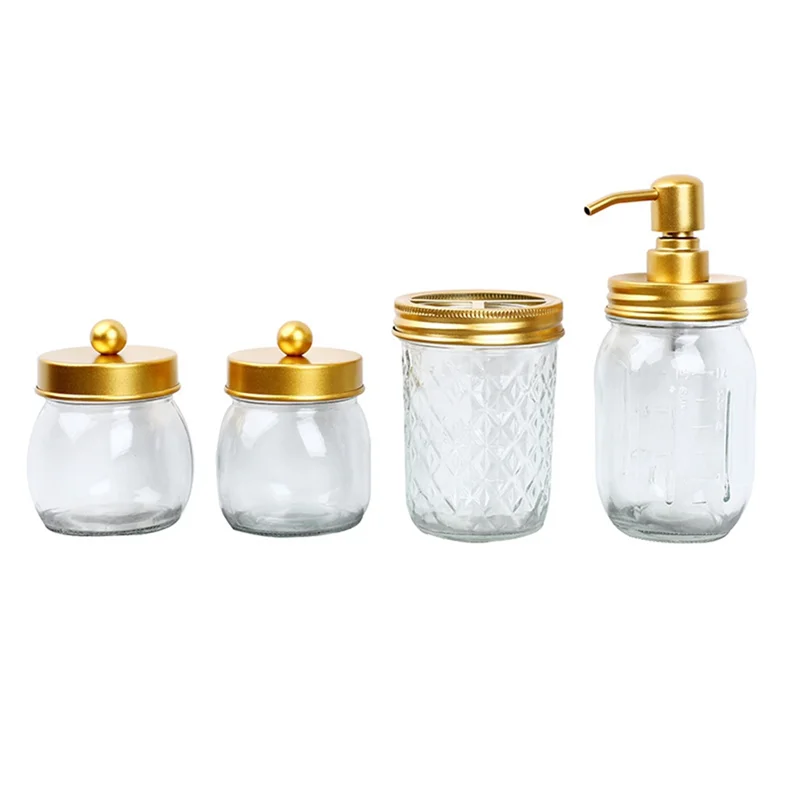 AB45 Set di ricambio per bagno 4 pezzi - Dispenser di sapone per lozione e 2 supporti per tamponi di cotone e portaspazzolino (nero)