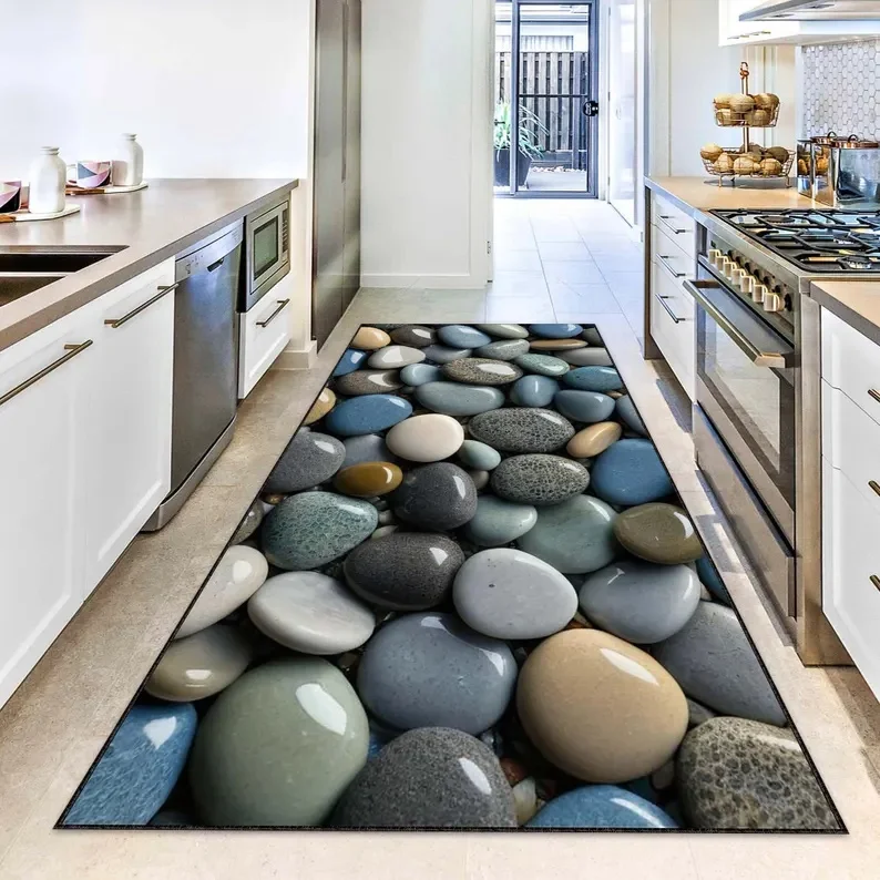 Runner Rug Hallway Runner Colorful Pebble Stone Area Rug Unique Patterned Rug Living Room Vibrant Kitchen Washable Rug