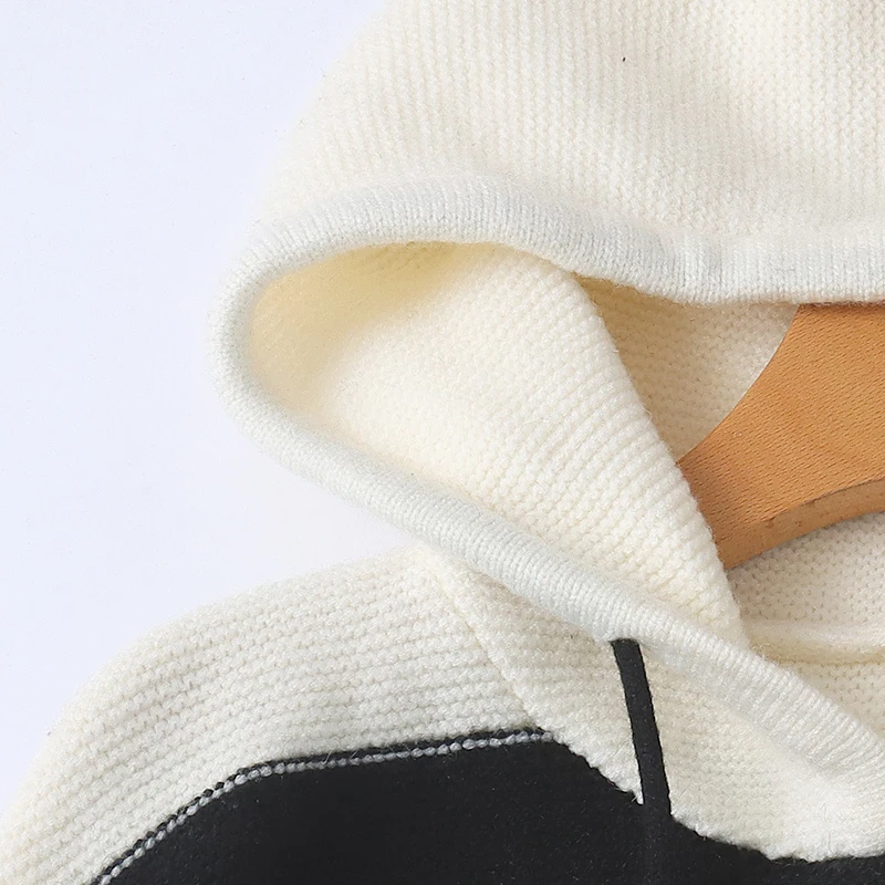 Thiened Maglione lavorato a maglia a righe con cappuccio in lana Faionable Autunno Inverno Donna Lungo Sve Cappello a cilindro caldo Design 02072