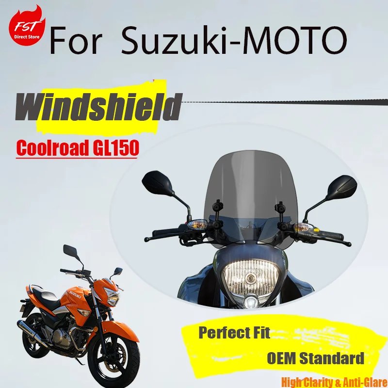Motorcycle Height Adjustable Windscreen For Suzuki Coolroad GL150, 155mm Front Windshield Upgrade