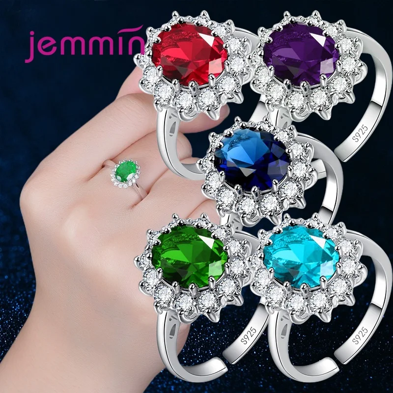 Genuine 925 Sterling Silver Engagement Ring Fine Oval Flower Design Crystal Zircon Rings for Women Girls Wedding Fashion Jewelry