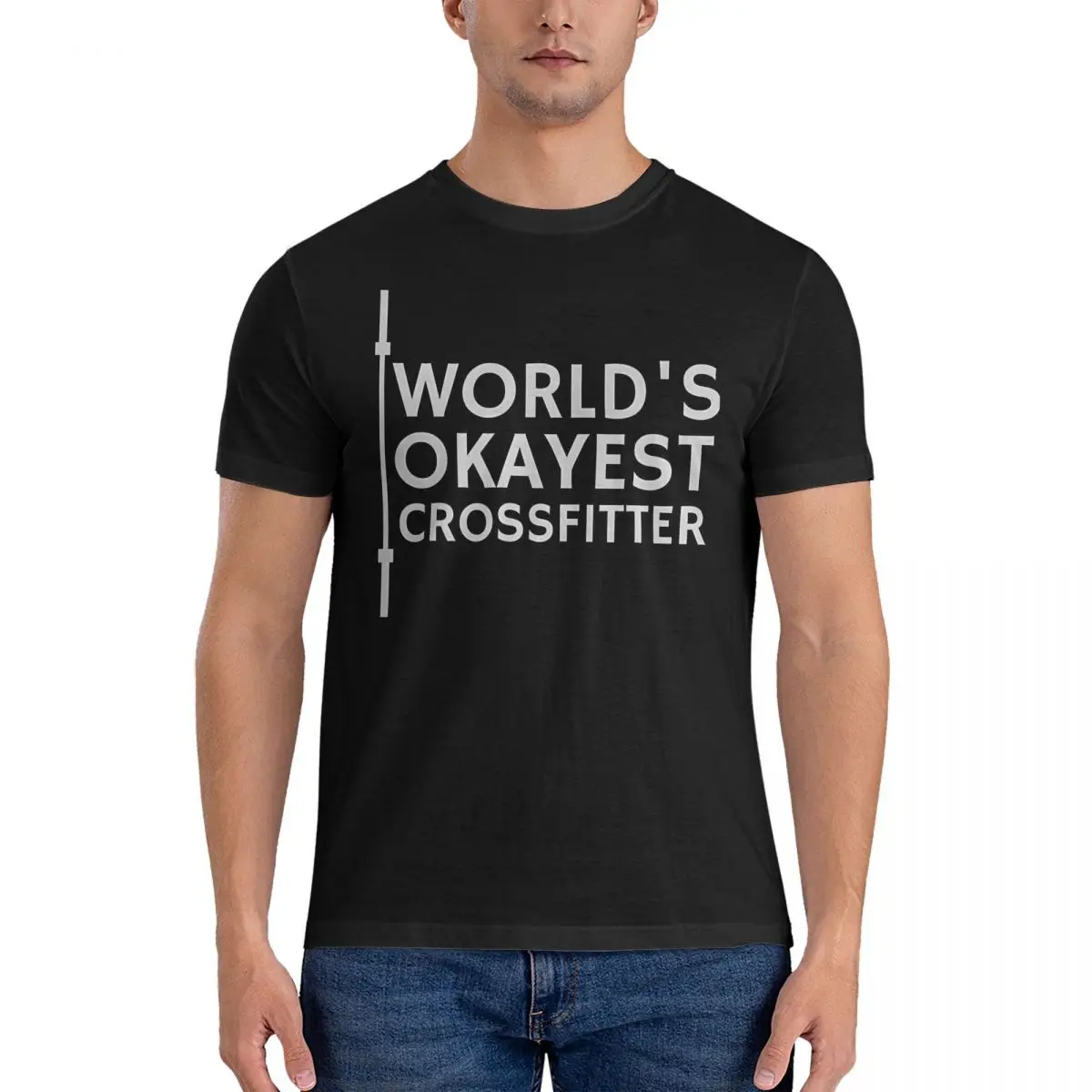 World's Okayest Crossfitter T Shirt Men's Cotton Funny T-Shirt Crewneck Weightlifting Tee Shirt Short Sleeve Clothes Summer