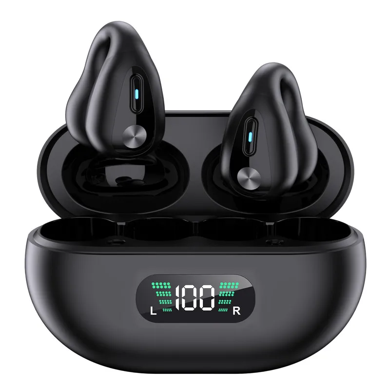 Bluetooth Earphones Earring Ear Clip Wireless Sport Headphones HiFi Stereo Bass TWS Earbuds Game Headset PK Ambie Sound Earcuffs